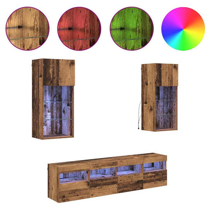 TV Wand Einheiten mit LED 5 stk. Altholz Holzwerkstoff