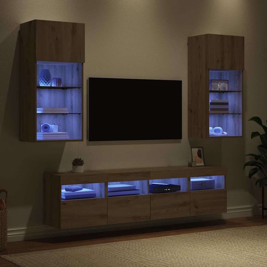 TV Wand Einheiten mit LED 5 pcs Artisan-Eiche Holzwerkstoff