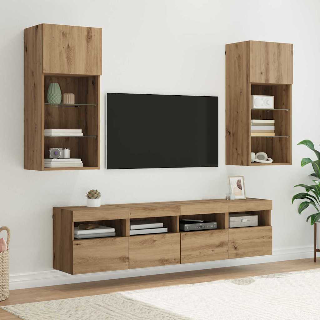 TV Wand Einheiten mit LED 5 pcs Artisan-Eiche Holzwerkstoff