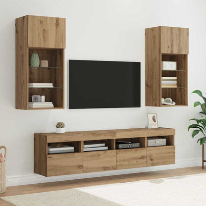 TV Wand Einheiten mit LED 5 stk. Artisan-Eiche Holzwerkstoff