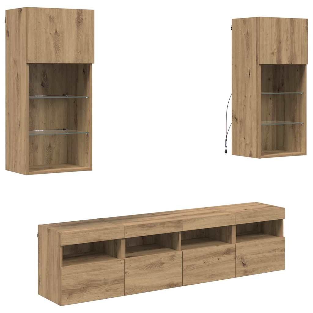 TV Wand Einheiten mit LED 5 pcs Artisan-Eiche Holzwerkstoff