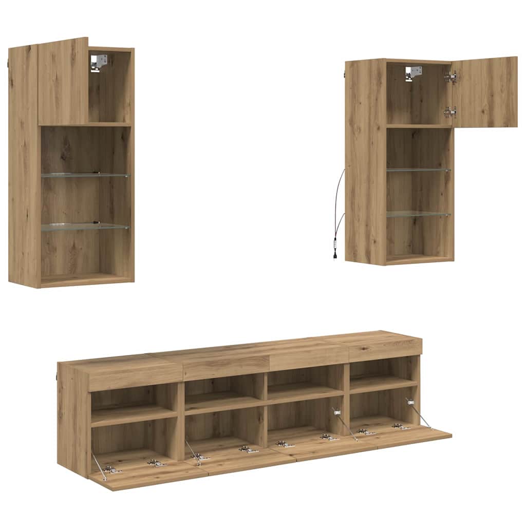 TV Wand Einheiten mit LED 5 pcs Artisan-Eiche Holzwerkstoff