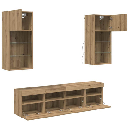 TV Wand Einheiten mit LED 5 stk. Artisan-Eiche Holzwerkstoff