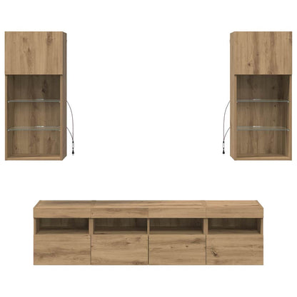 TV Wand Einheiten mit LED 5 stk. Artisan-Eiche Holzwerkstoff