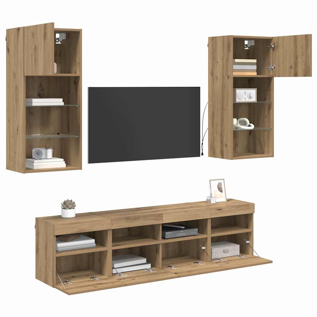TV Wand Einheiten mit LED 5 pcs Artisan-Eiche Holzwerkstoff