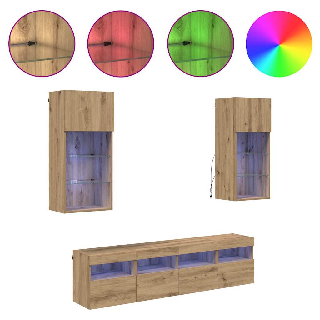 TV Wand Einheiten mit LED 5 pcs Artisan-Eiche Holzwerkstoff