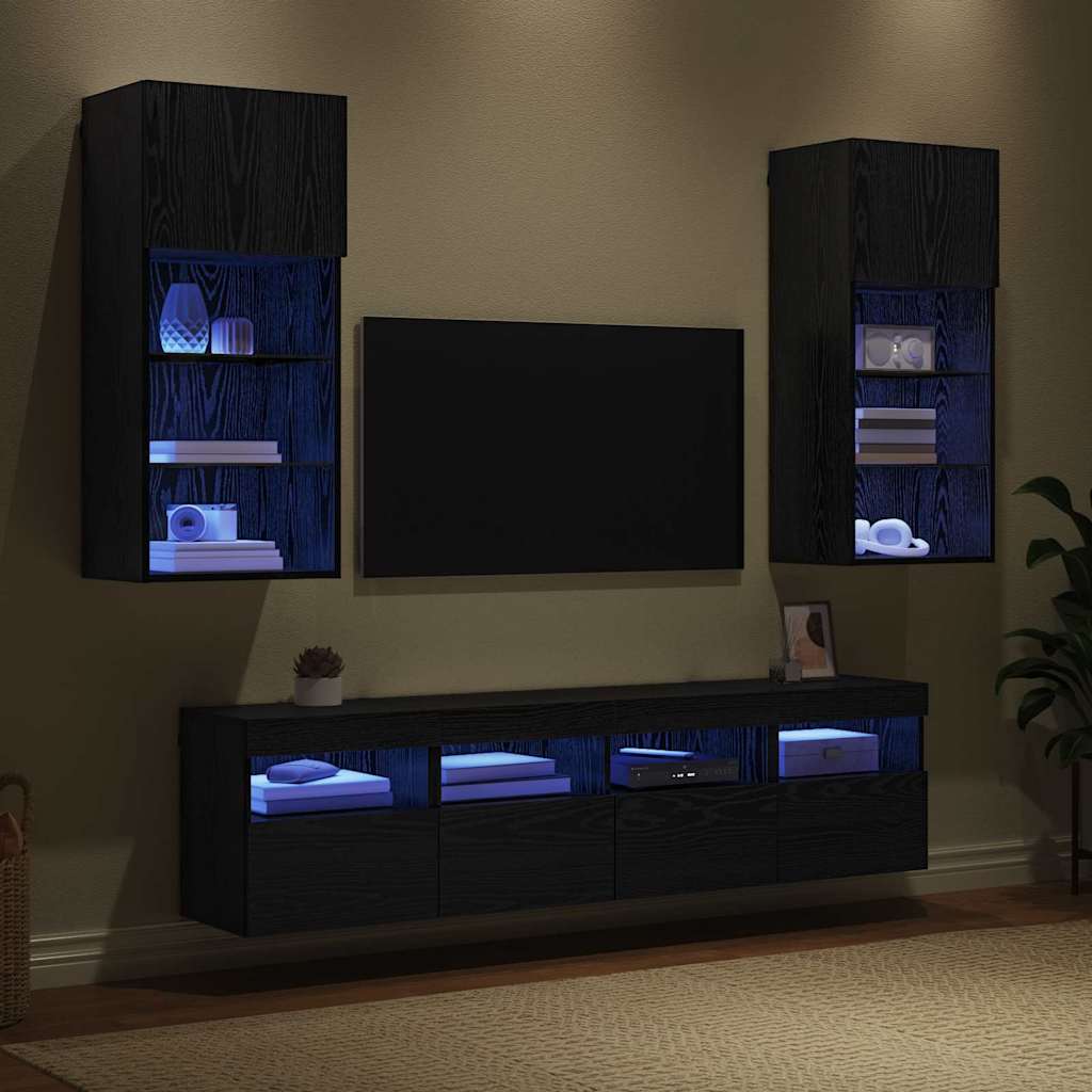 TV Wand Einheiten mit LED 5 pcs Schwarz Eichen-Optik