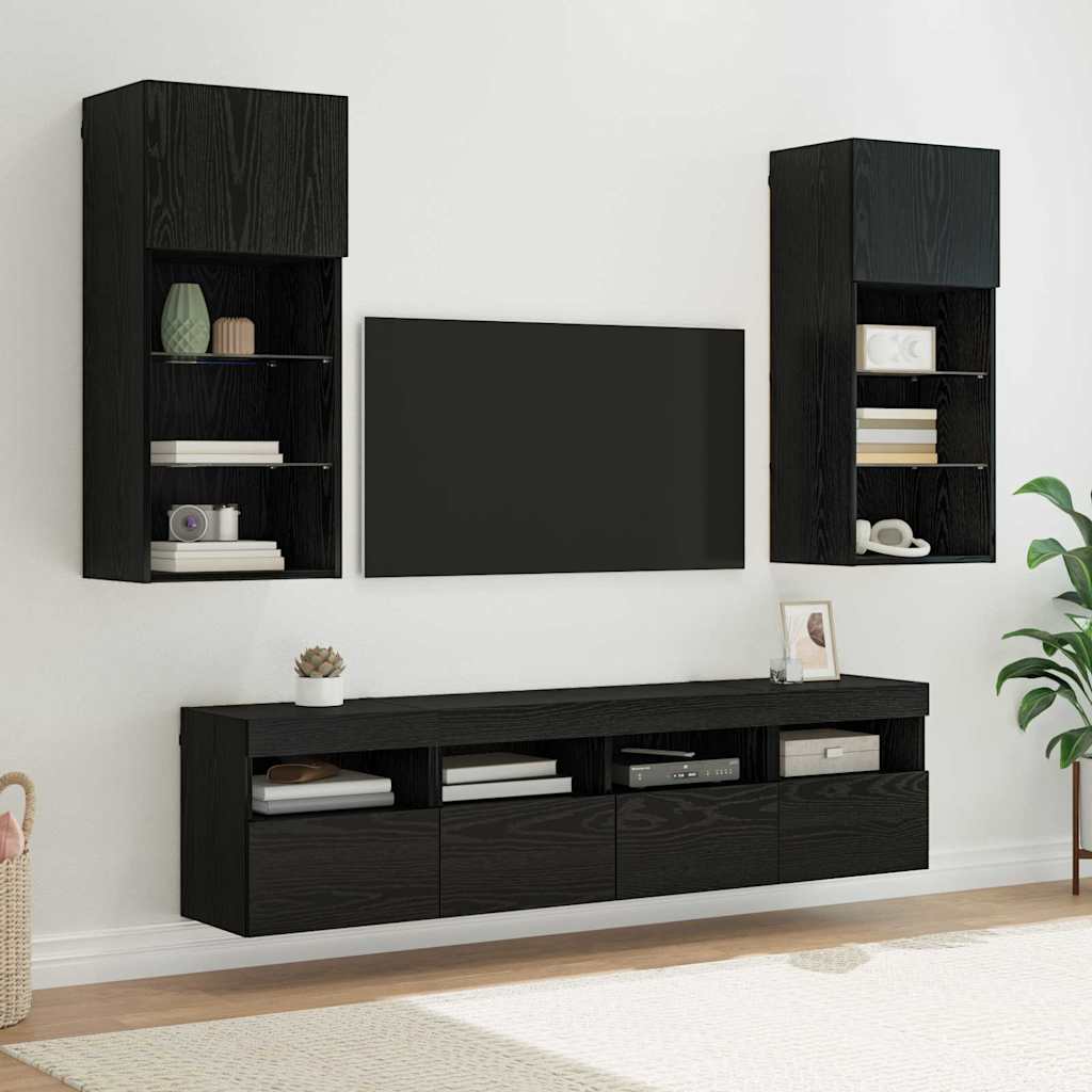 TV Wand Einheiten mit LED 5 pcs Schwarz Eichen-Optik