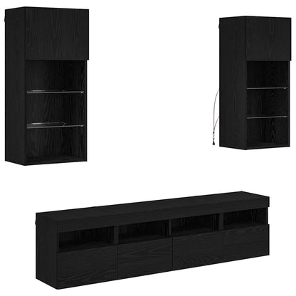 TV Wand Einheiten mit LED 5 stk. Schwarz Eichen-Optik