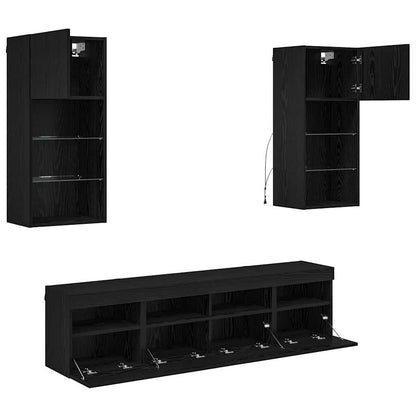 TV Wand Einheiten mit LED 5 stk. Schwarz Eichen-Optik