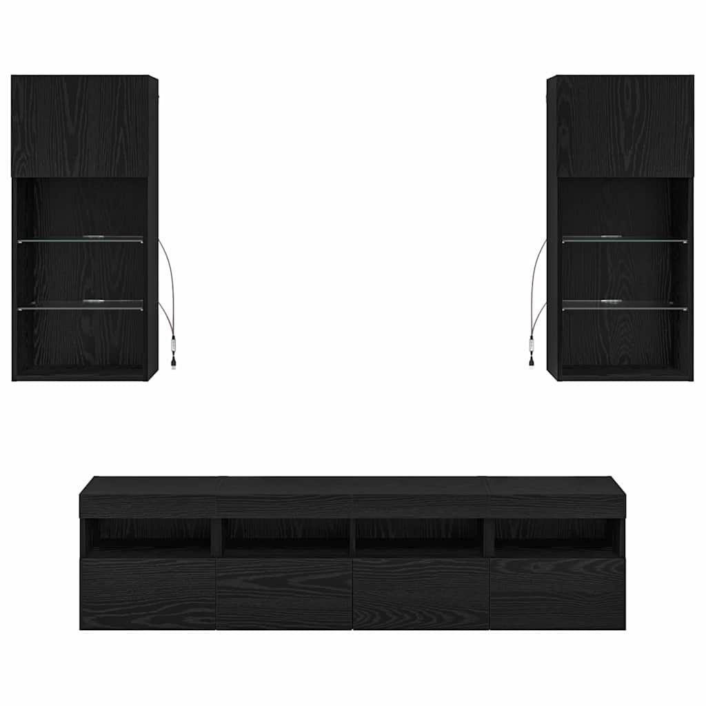TV Wand Einheiten mit LED 5 pcs Schwarz Eichen-Optik