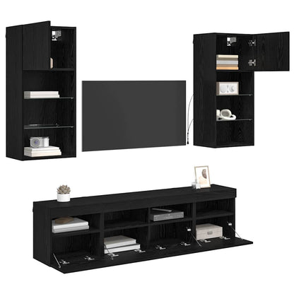 TV Wand Einheiten mit LED 5 stk. Schwarz Eichen-Optik
