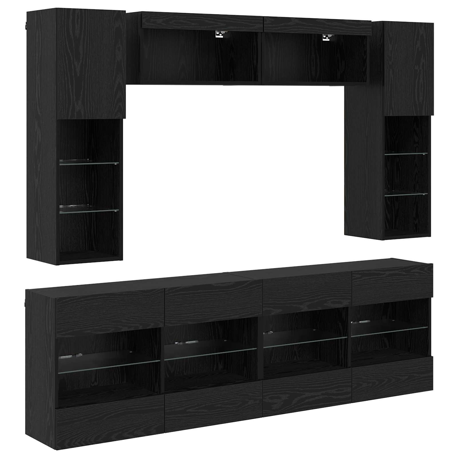 TV-Wandregal-Set mit LED 6 pcs Schwarze Eiche Holzwerkstoff