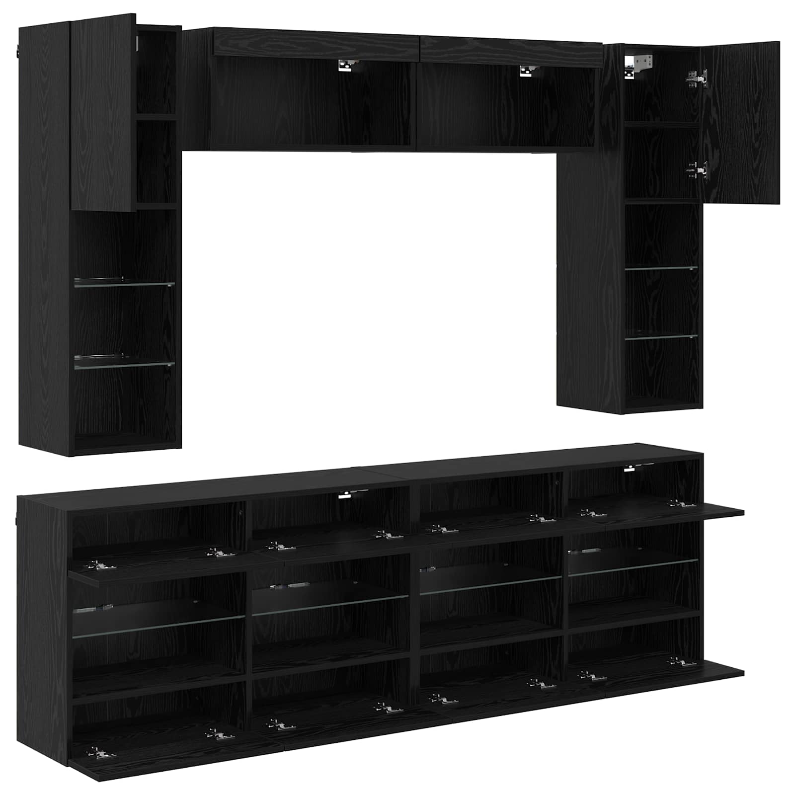 TV-Wandregal-Set mit LED 6 pcs Schwarze Eiche Holzwerkstoff