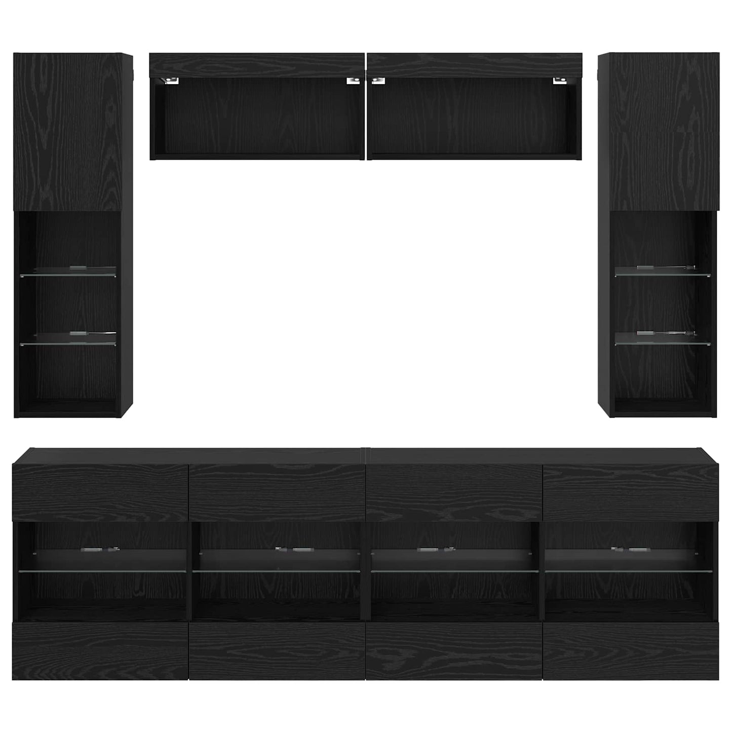 TV-Wandregal-Set mit LED 6 pcs Schwarze Eiche Holzwerkstoff