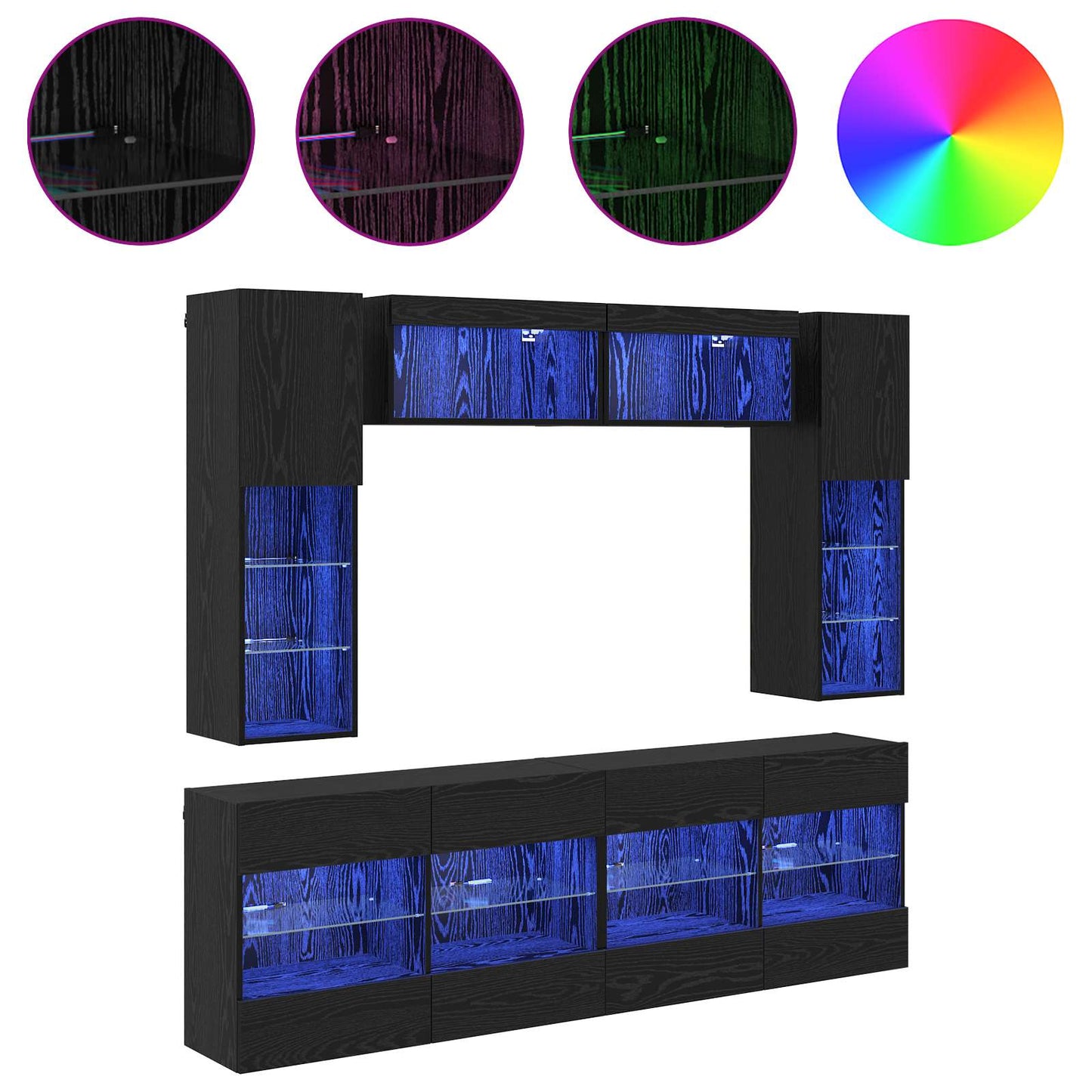 TV-Wandregal-Set mit LED 6 pcs Schwarze Eiche Holzwerkstoff