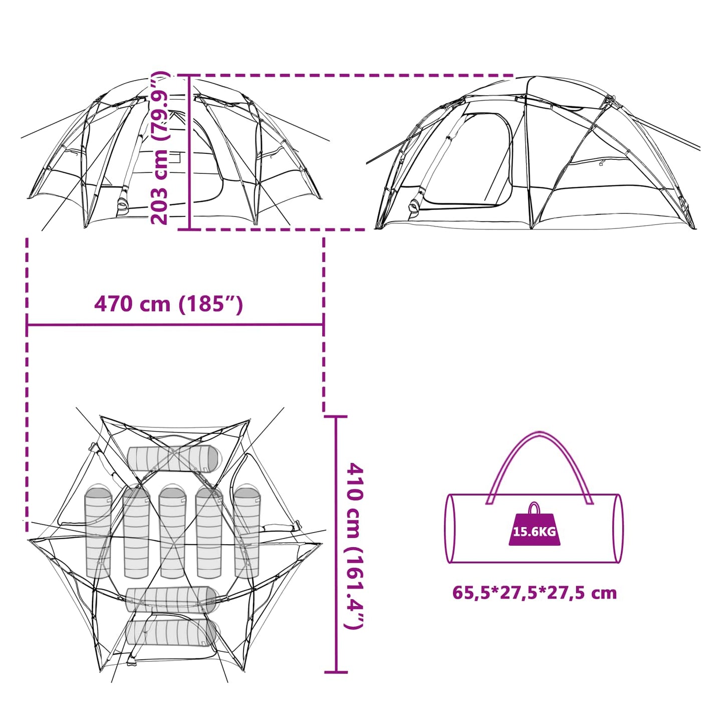 Kuppelzelt mit abnehmbarem Regenfly 8 Personen Grün