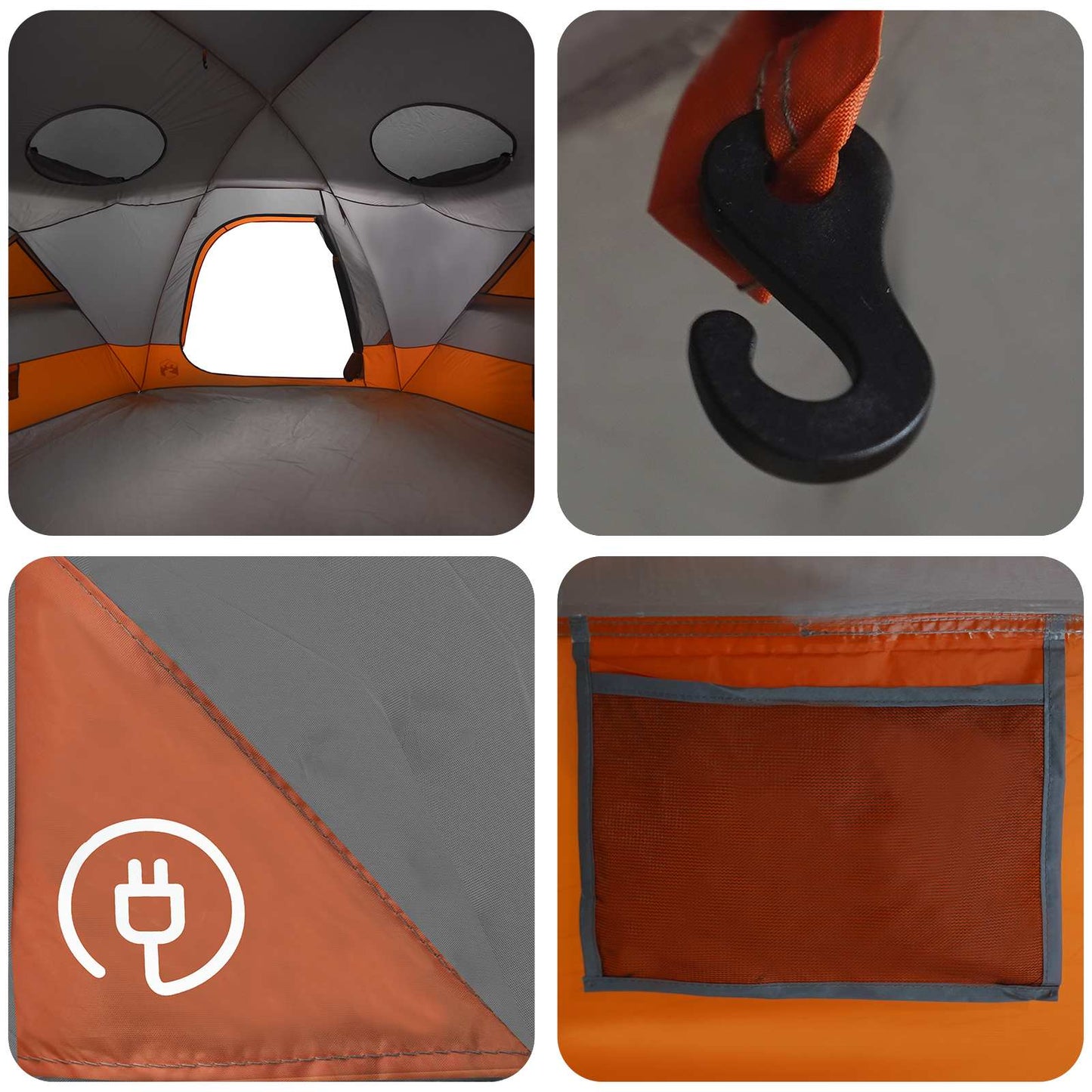 Kuppelzelt mit abnehmbarem Regenfly 8 Personen Grau und Orange