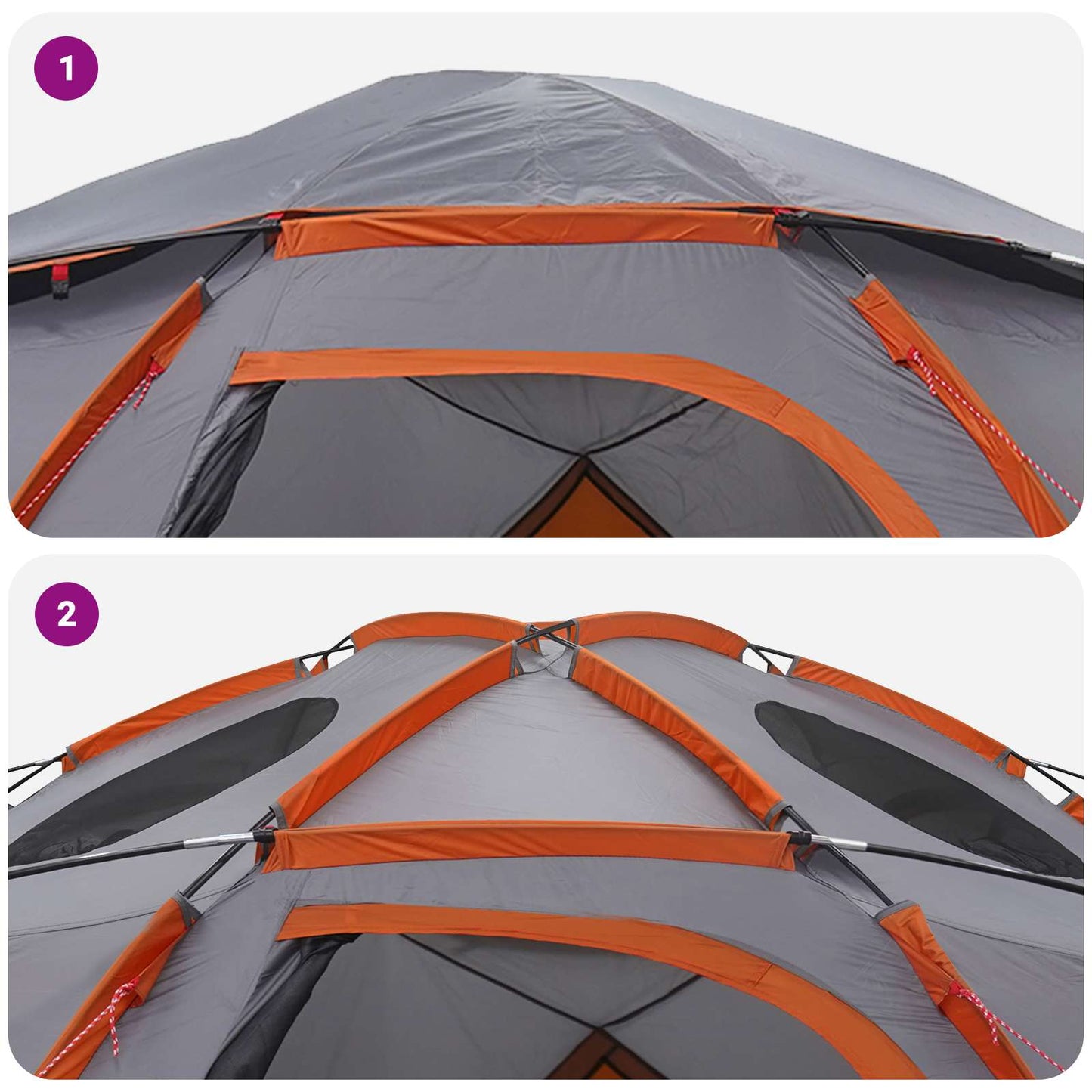 Kuppelzelt mit abnehmbarem Regenfly 8 Personen Grau und Orange