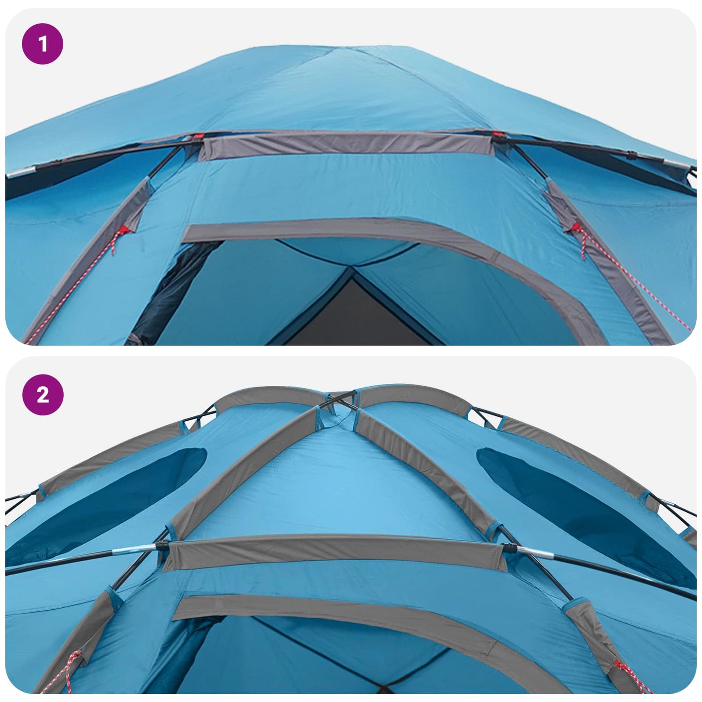 Kuppelzelt mit abnehmbarem Regenfly 12 Personen Blau