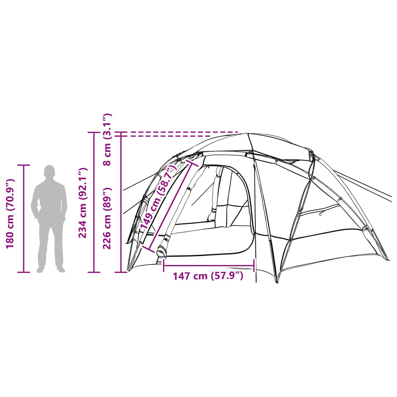 Kuppelzelt mit abnehmbarem Regenfly 12 Personen Blau