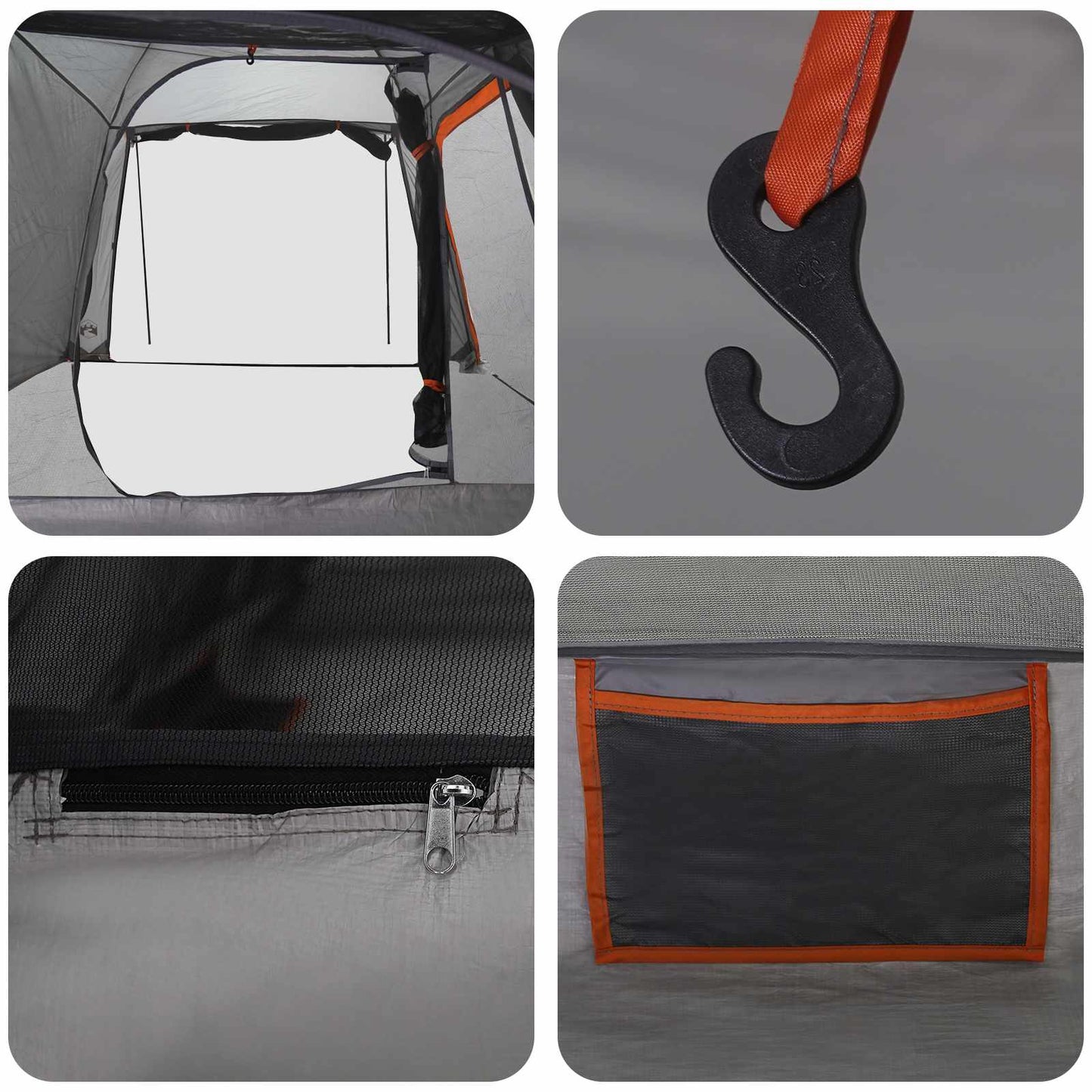 Tunnelzelt Grau und Orange 361 x 235 x 147 cm