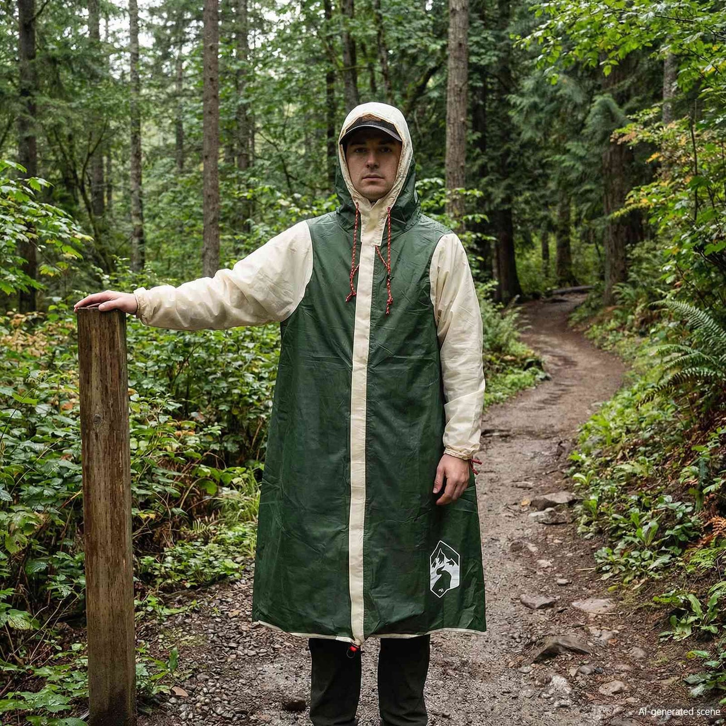 2-in-1 Regenponcho mit Kapuze 262 x 126 x 130 cm Grün