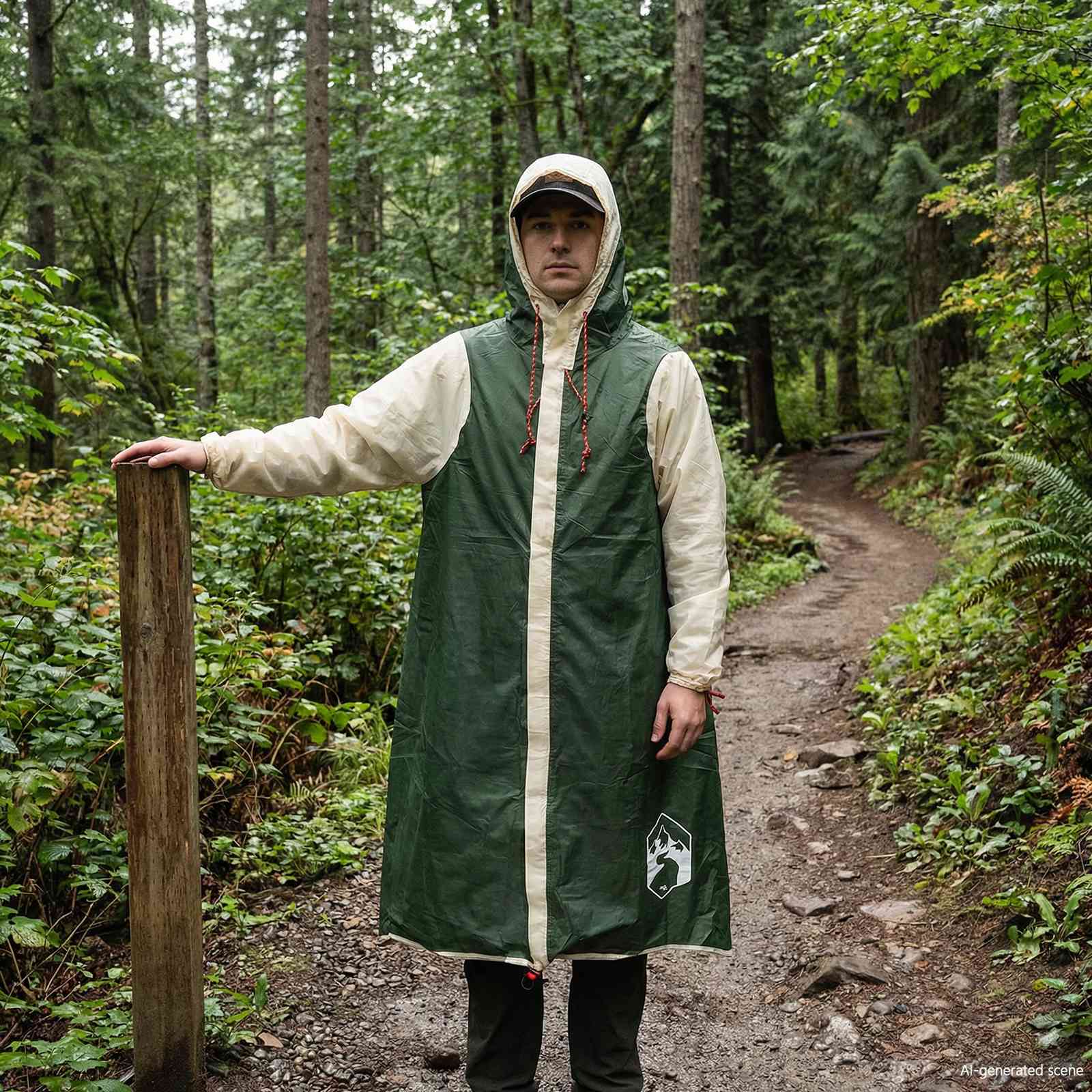 2-in-1 Regenponcho mit Kapuze 262 x 126 x 130 cm Grün