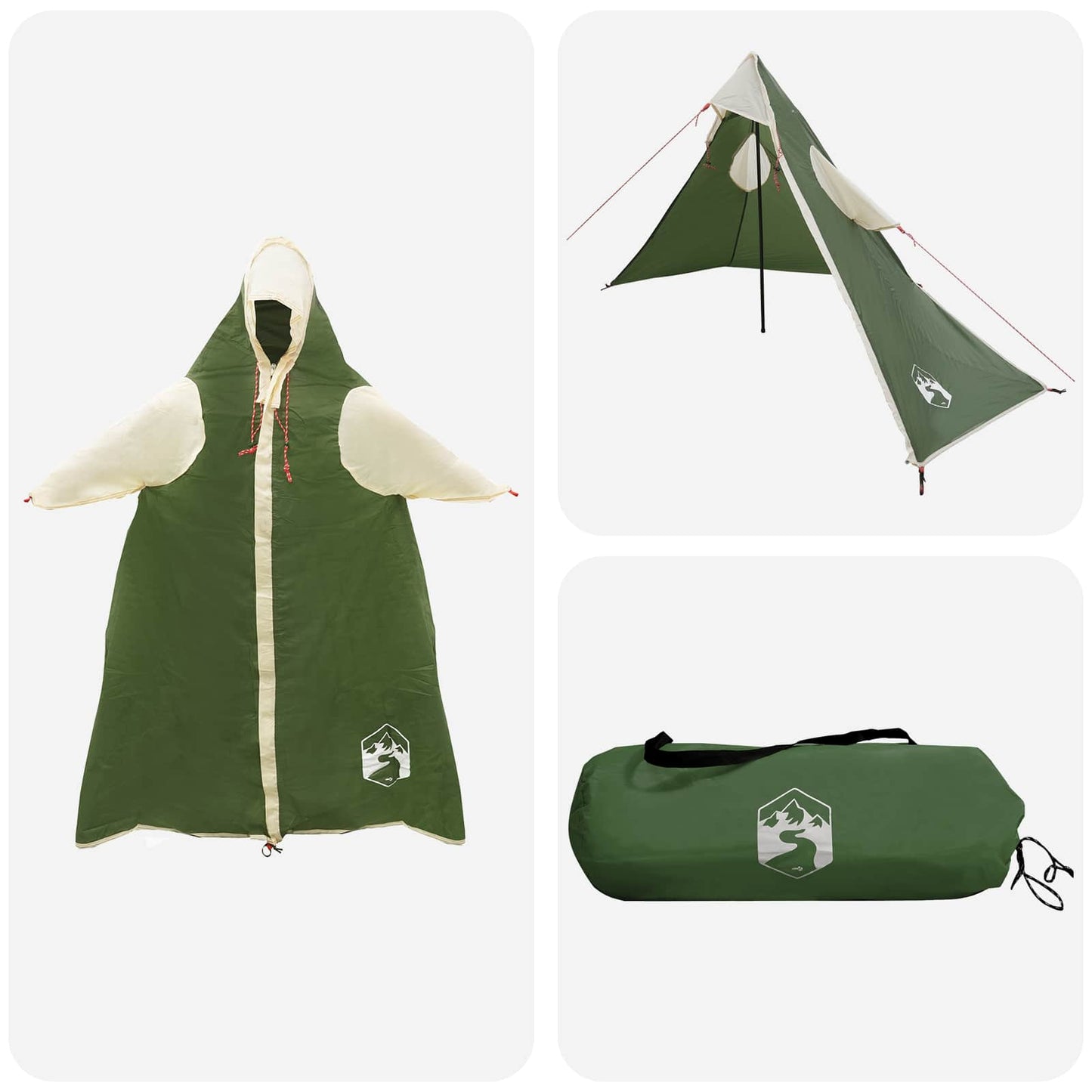 2-in-1 Regenponcho mit Kapuze 262 x 126 x 130 cm Grün