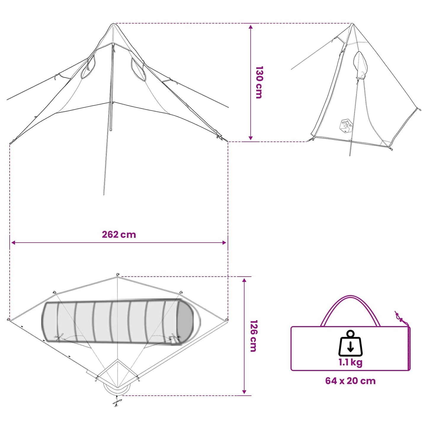 2-in-1 Regenponcho mit Kapuze 262 x 126 x 130 cm Grün
