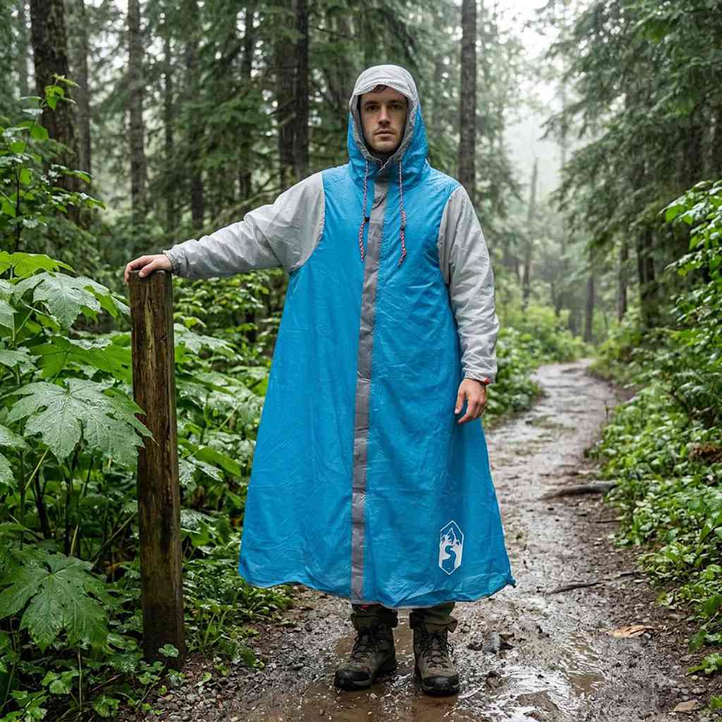 2-in-1 Regenponcho mit Kapuze 262 x 126 x 130 cm Blau