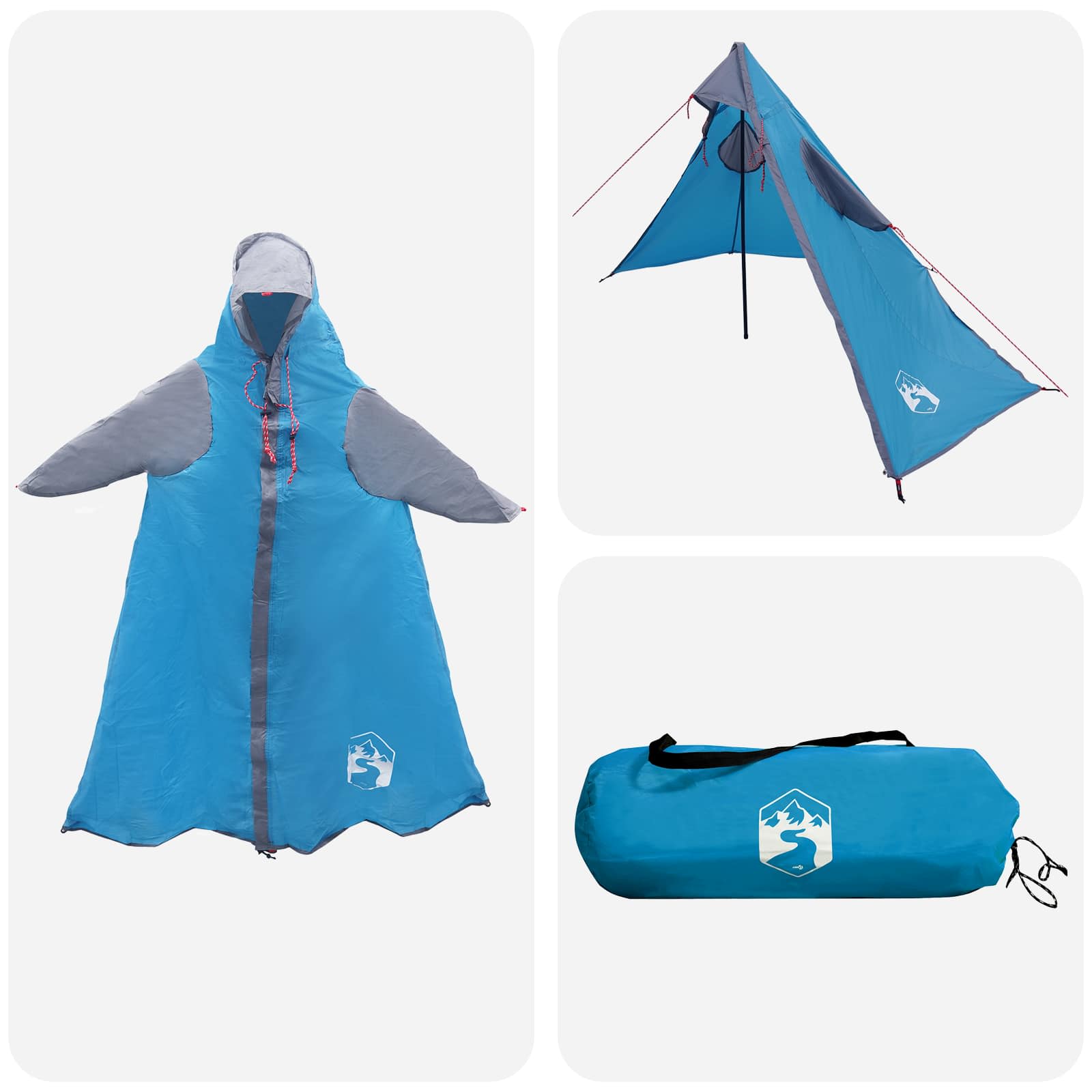 2-in-1 Regenponcho mit Kapuze 262 x 126 x 130 cm Blau