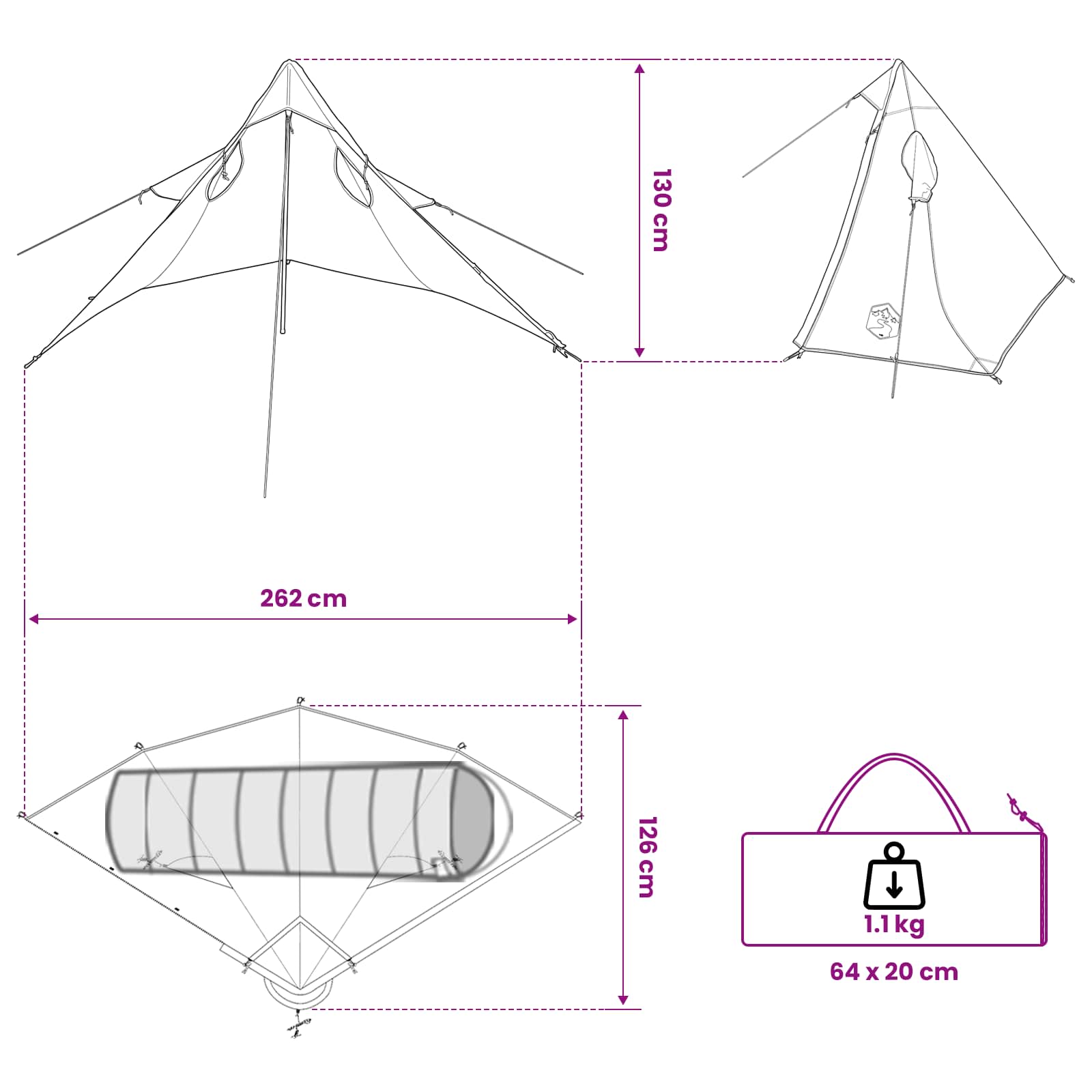 2-in-1 Regenponcho mit Kapuze 262 x 126 x 130 cm Blau