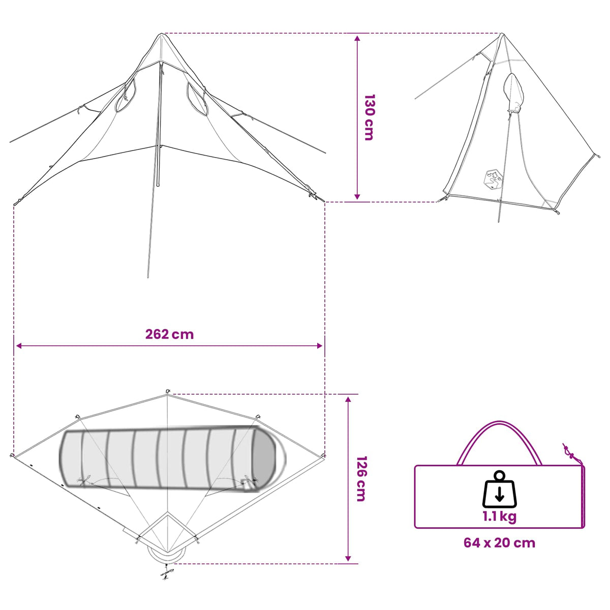 2-in-1 Regenponcho mit Kapuze Blau 262 x 126 x 130 cm