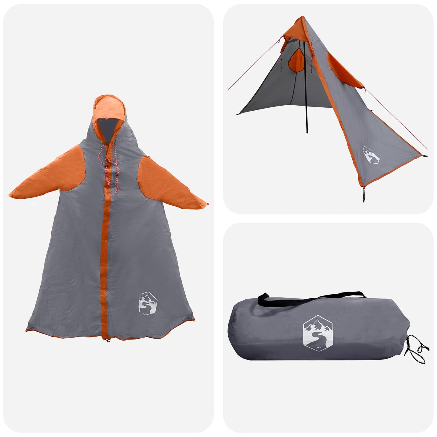 2-in-1 Regenponcho mit Kapuze Grau und Orange