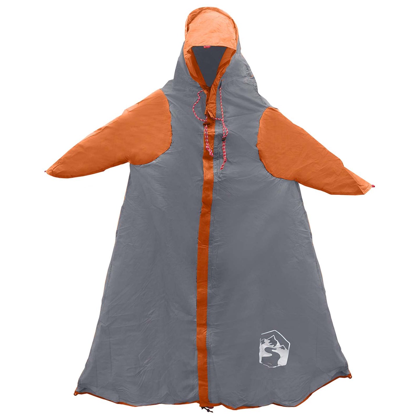 2-in-1 Regenponcho mit Kapuze Grau und Orange