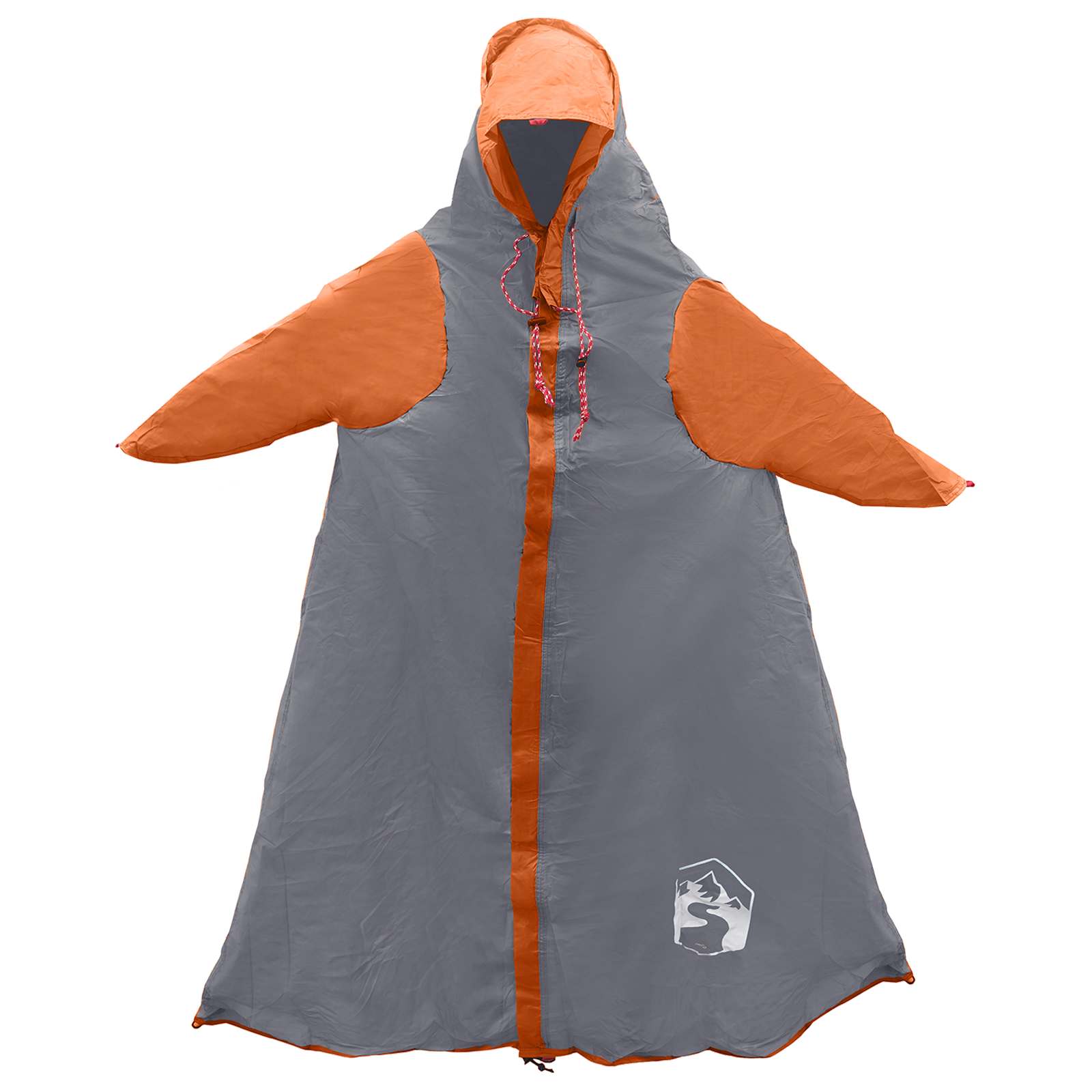 2-in-1 Regenponcho mit Kapuze Grau und Orange