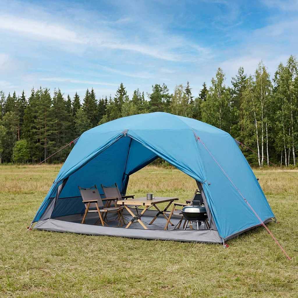 Trekkingzelt 4 Personen Blau 185T Polyester mit PU-Beschichtung