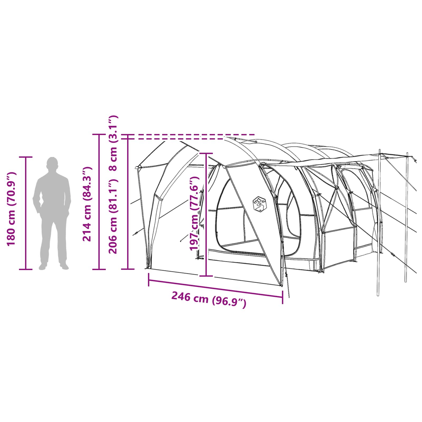 Tunnelzelt 4 Personen Grün 185T Polyester mit PU-Beschichtung