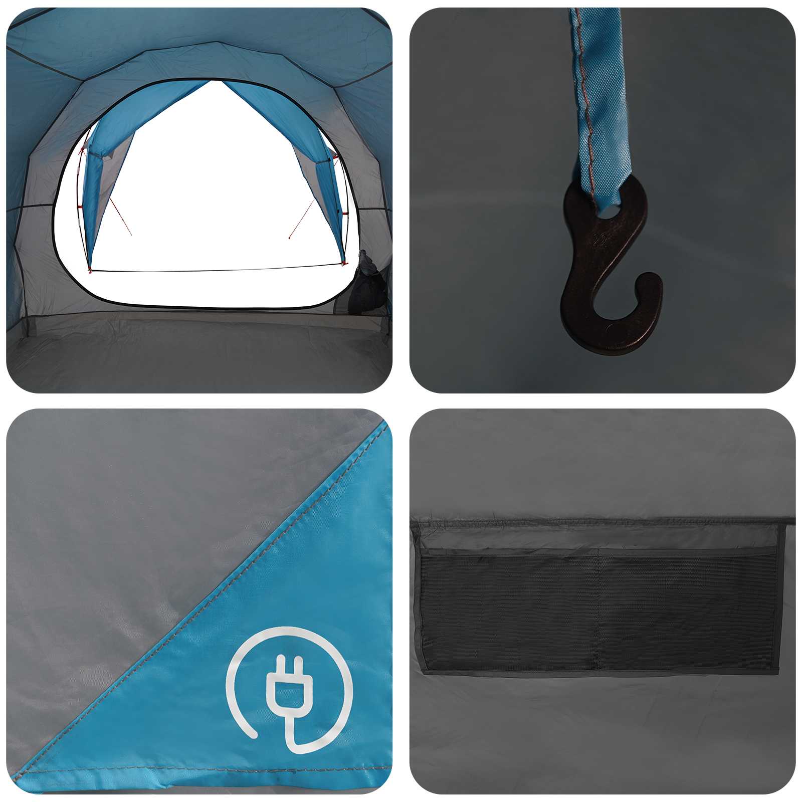 Tunnelzelt 4 Personen Blau 185T Polyester mit PU-Beschichtung