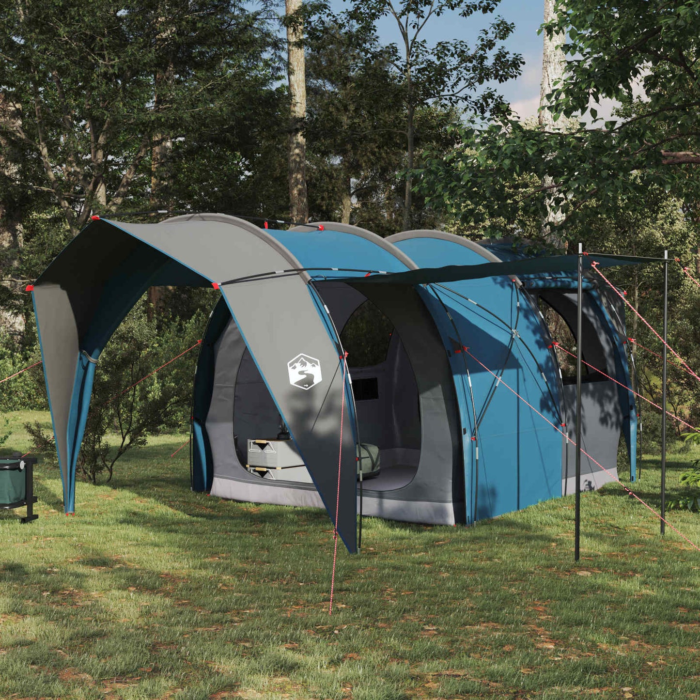 Tunnelzelt 4 Personen Blau 185T Polyester mit PU-Beschichtung