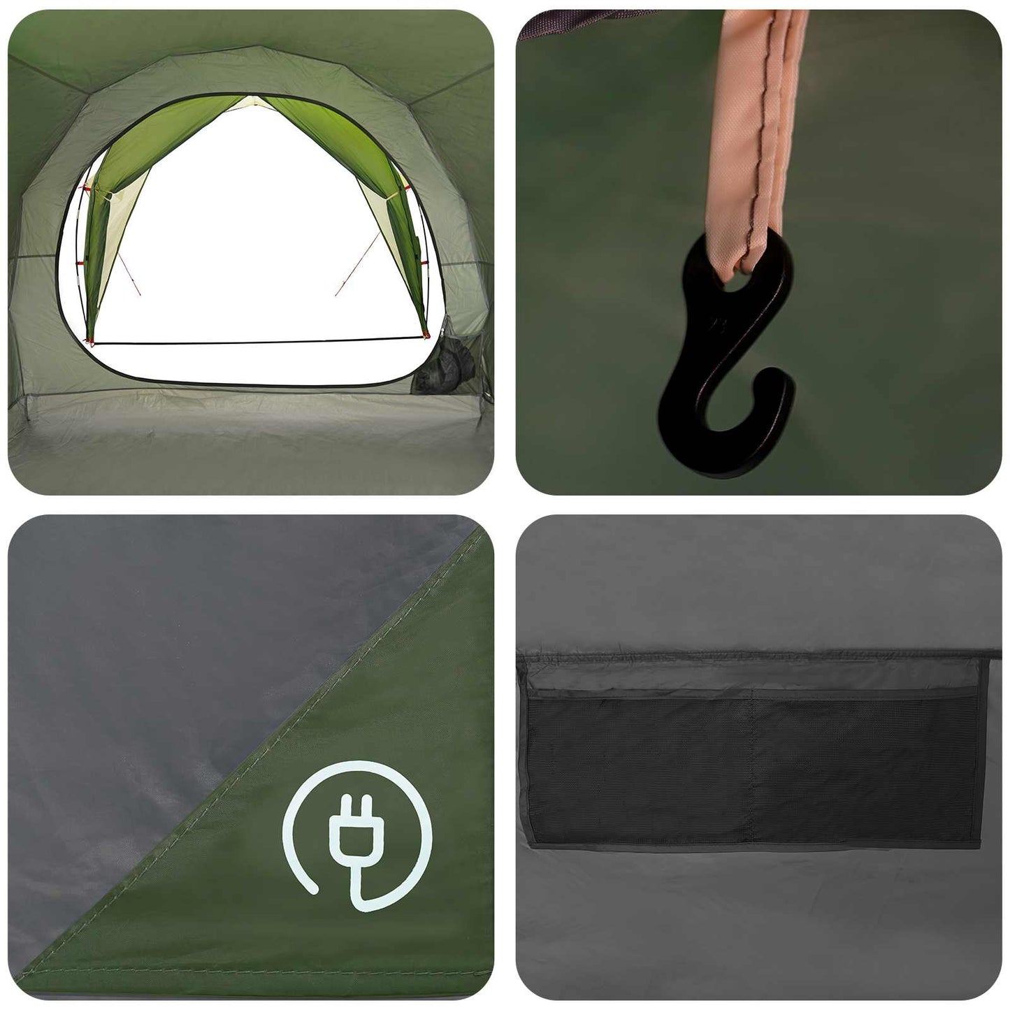 Tunnelzelt 6 Personen Grün 185T Polyester mit PU-Beschichtung