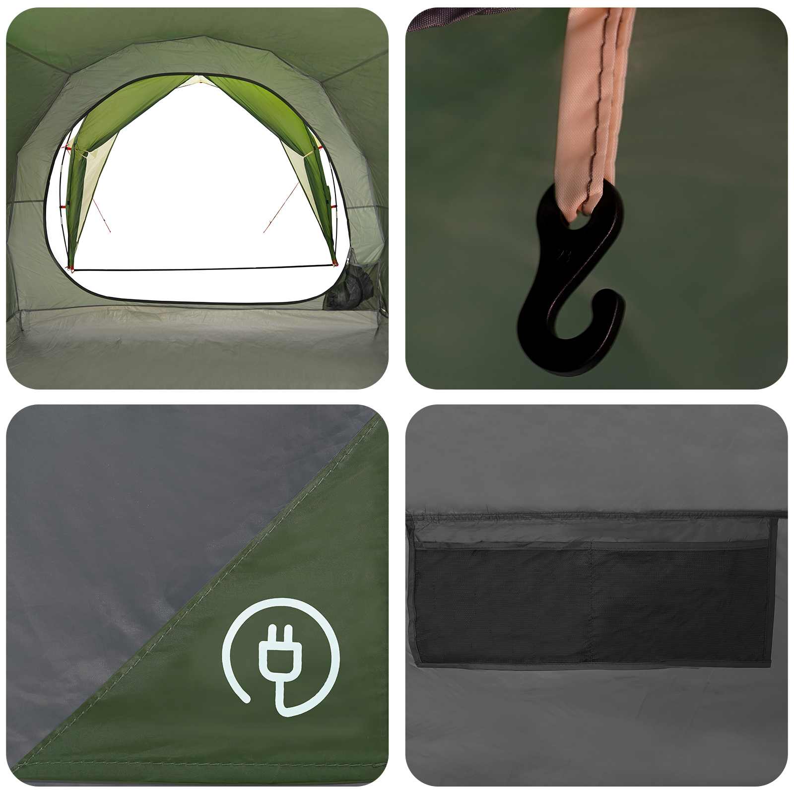 Tunnelzelt 6 Personen Grün 185T Polyester mit PU-Beschichtung