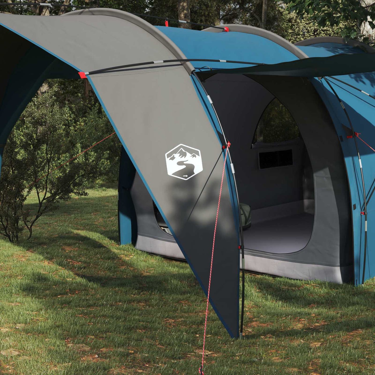 Tunnelzelt 6 Personen Blau 185T Polyester mit PU-Beschichtung