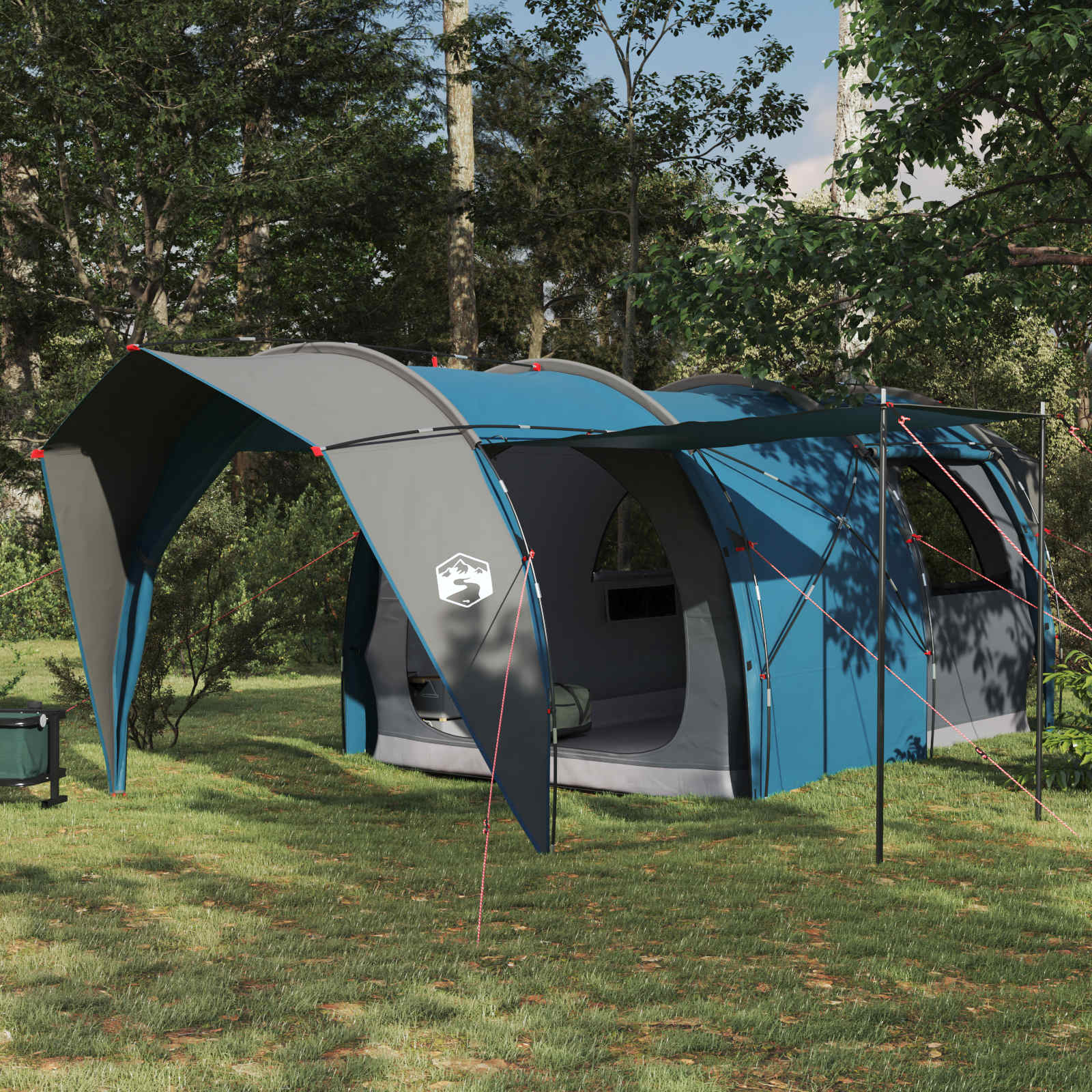 Tunnelzelt 6 Personen Blau 185T Polyester mit PU-Beschichtung