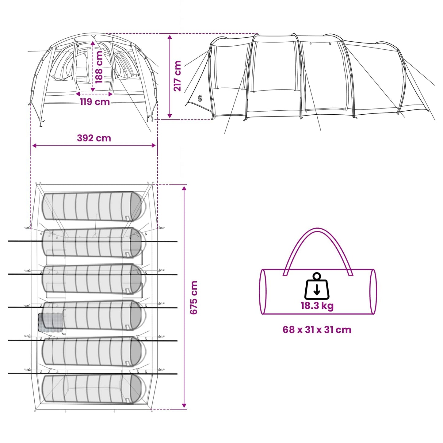 Tunnelzelt 675 x 392 x 210 cm Grau und Orange