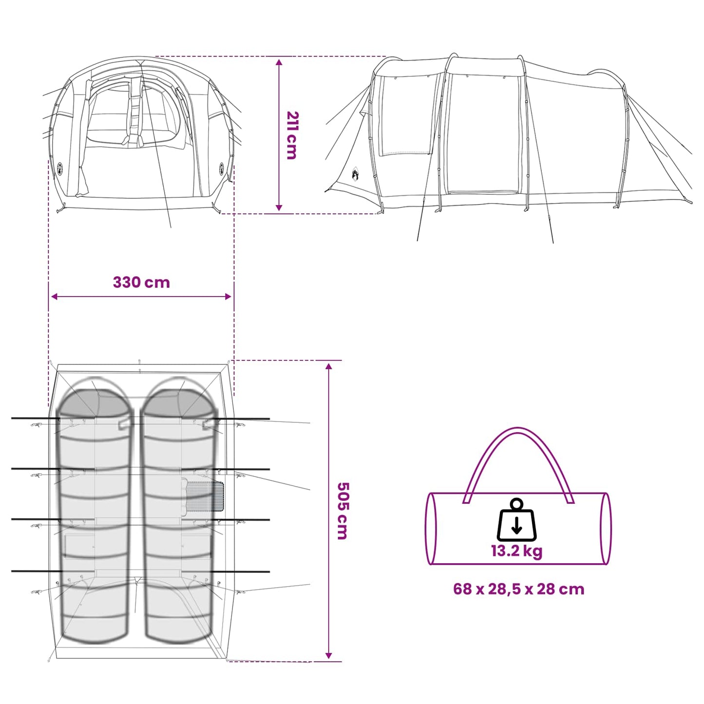 Tunnelzelt 505 x 330 x 204 cm Grau und Orange