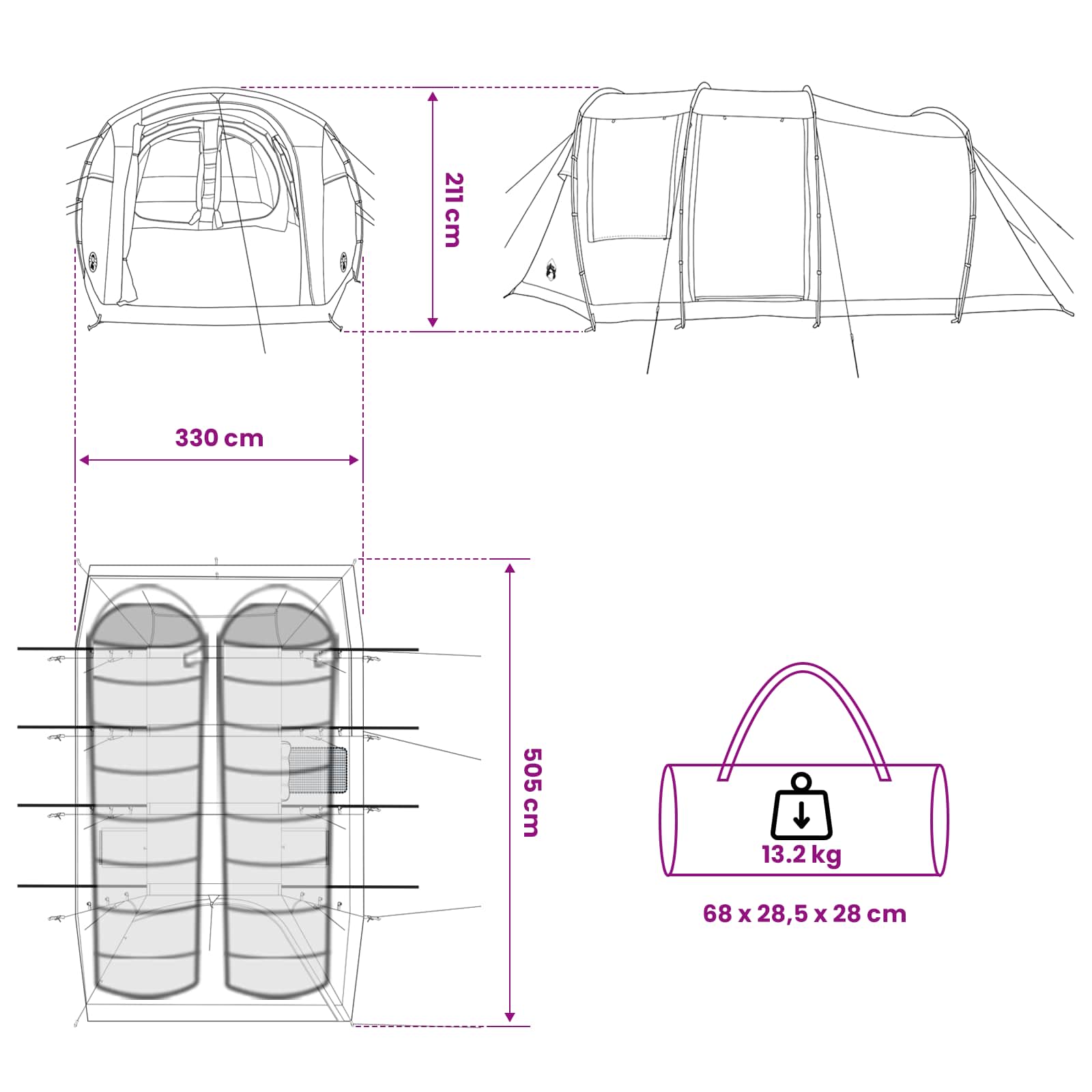 Tunnelzelt 505 x 330 x 204 cm Grau und Orange