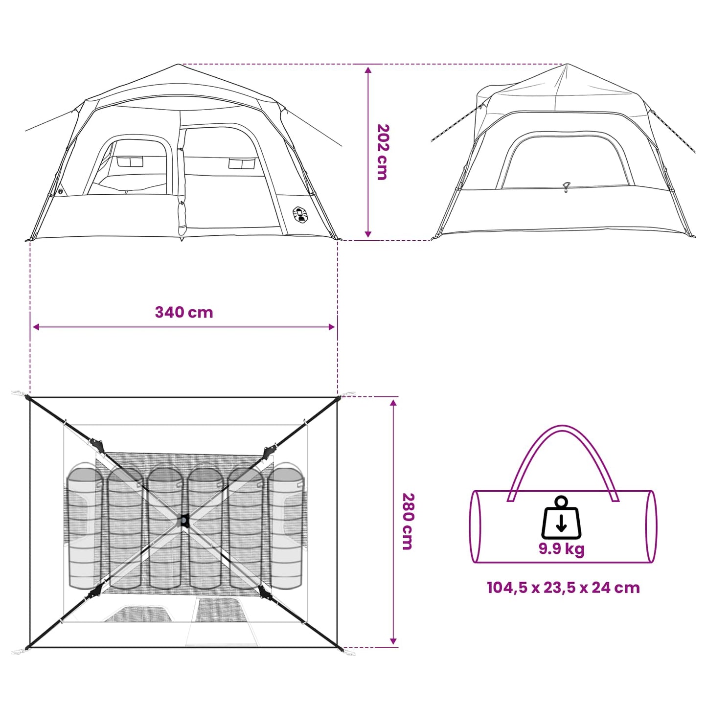 Sofort Zelt Blau 340 x 280 x 190 cm