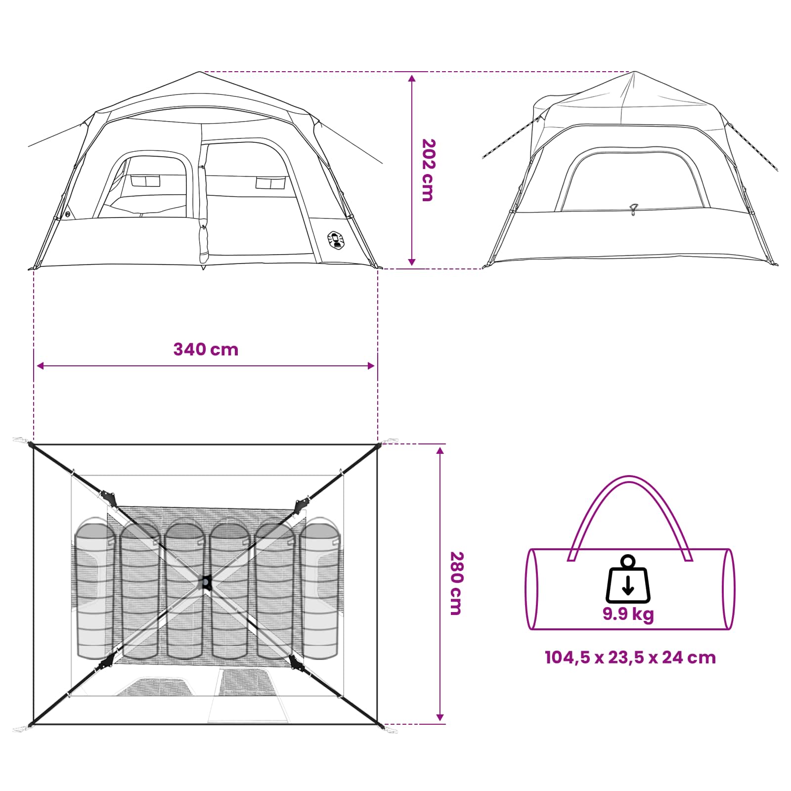 Sofort Zelt Blau 340 x 280 x 190 cm